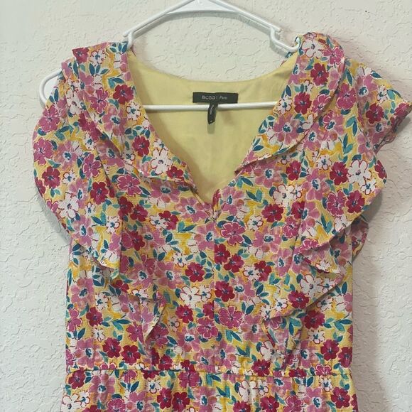 BCBG Paris Spring Floral Ruffle Yellow, White, Red & Pink  Mini Dress - Picture 3 of 9